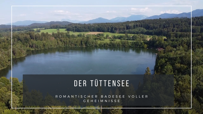 Tüttensee bei Grabenstätt von oben mit Wald und Chiemgauer Alpen