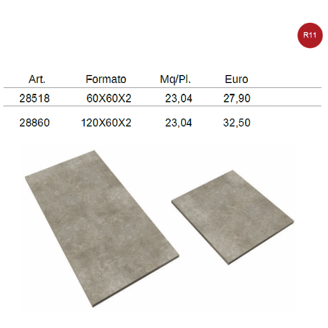 gres porcellanato effetto pietra formato 60x60,60x120 spessore cm. 2 , per esterno, R11, ingelivo, antiscivolo 