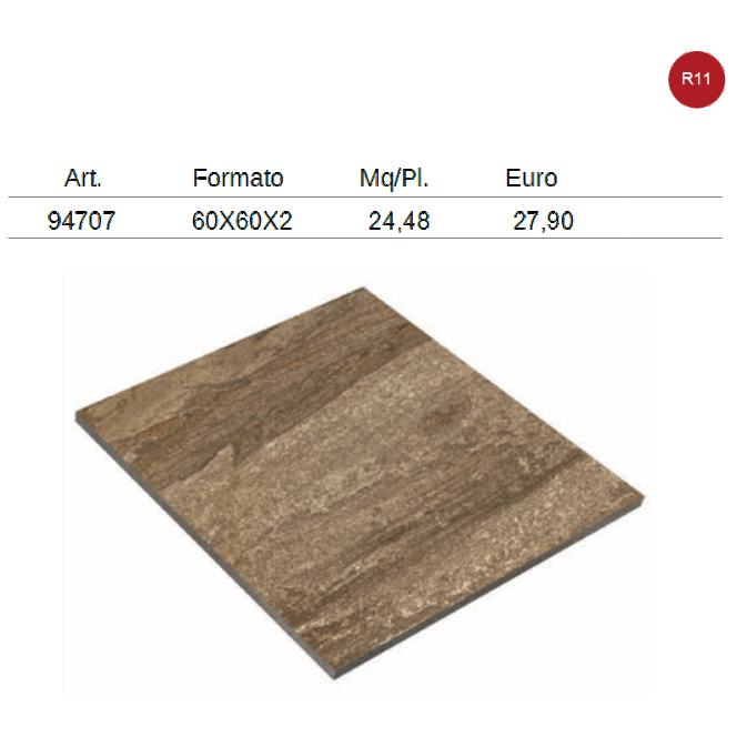 gres porcellanato effetto pietra colore marrone, formato 60x60 spessore cm.2 