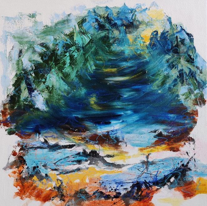 Yöuinnilla, 60 x 60 / yksityiskokoelma
