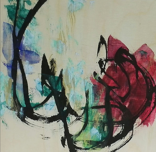 Would you go with me, 25 x 25, mixed media on plywood / private collection