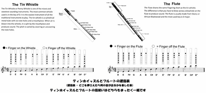 ティンホイッスル フルート 運指表 