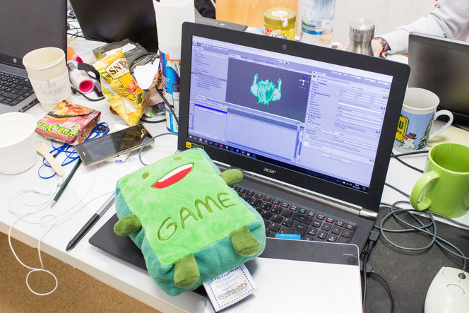 Workplace and Mascot at my First Ever Game Jam