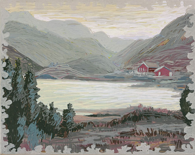 Asta Rode, Fjord, Acrylstift auf Leinwand, 40 x 50 cm, 2025