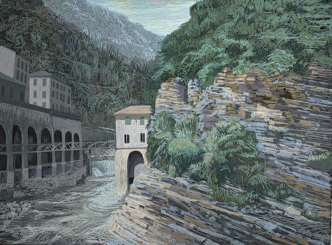 Asta Rode, Schlucht, Acrylstift auf Leinwand, 120 x 160 cm, 2025