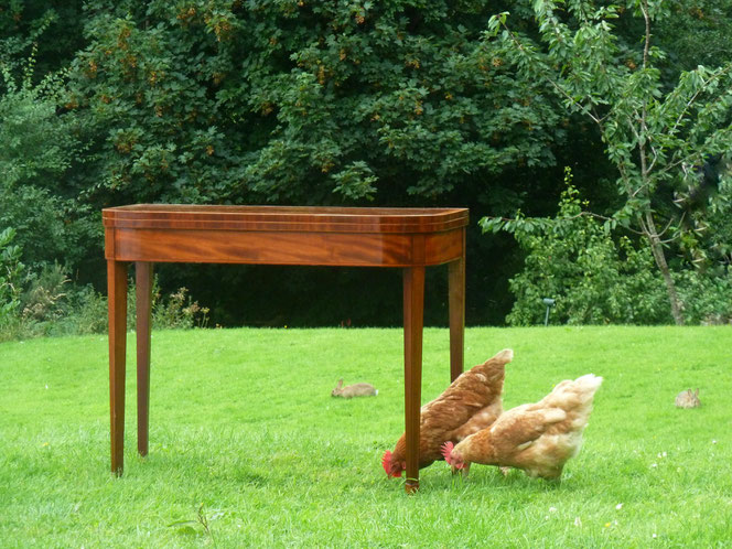 George III mahogany and satinwood card table, restored