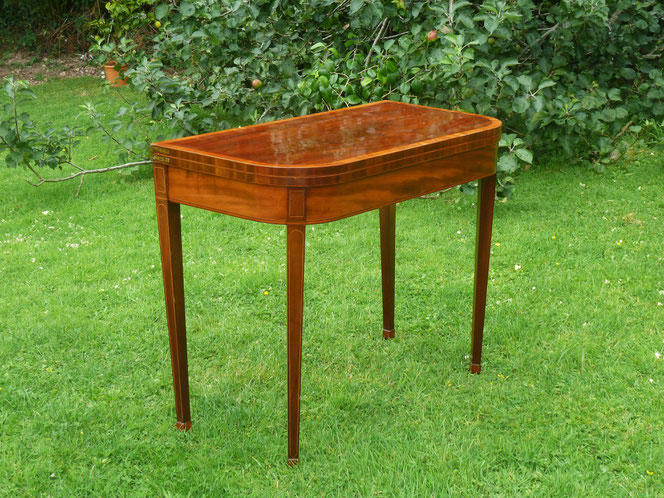 George III mahogany and satinwood card table, restored