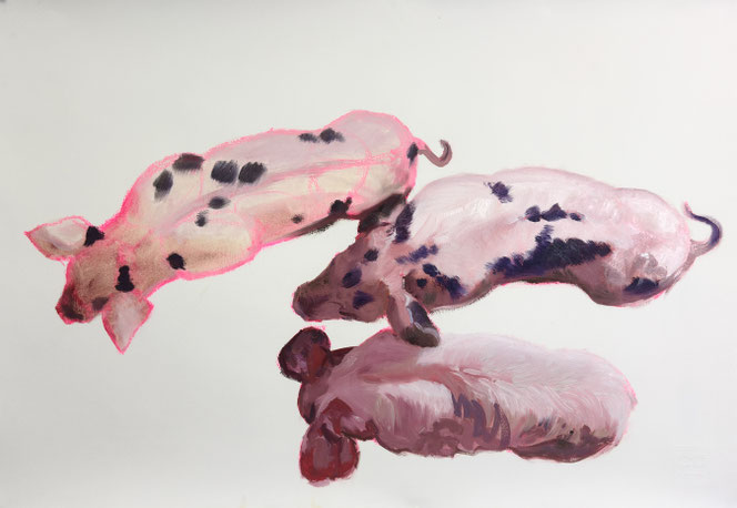 Three little pigs, oil on paper 63x91cm