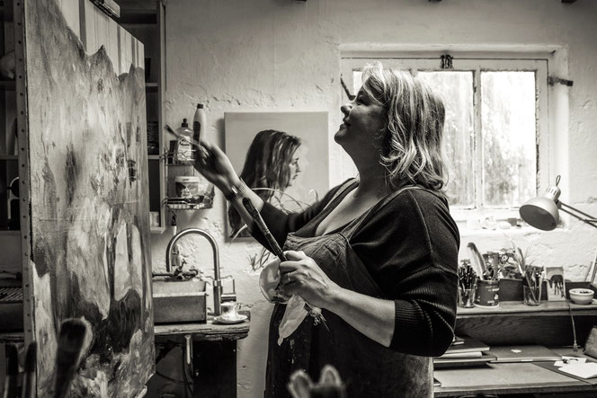 Artist Philine van der Vegte at work in her studio