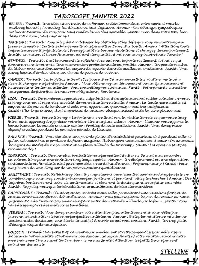 Taroscope de Janvier 2022 par Stelline Voyance