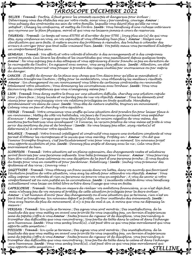Taroscope de Décembre 2022 par Stelline Voyance