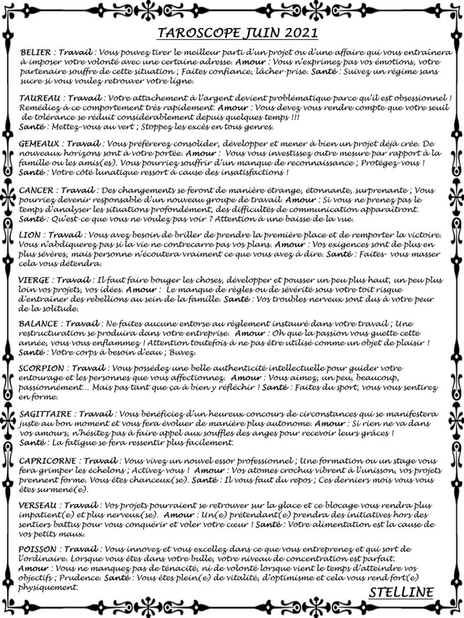 Taroscope de Juin 2021 par Stelline Voyance