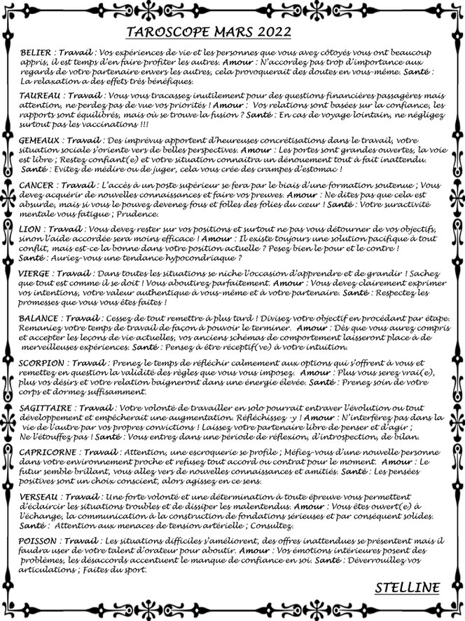 Taroscope de Mars 2022 par Stelline Voyance