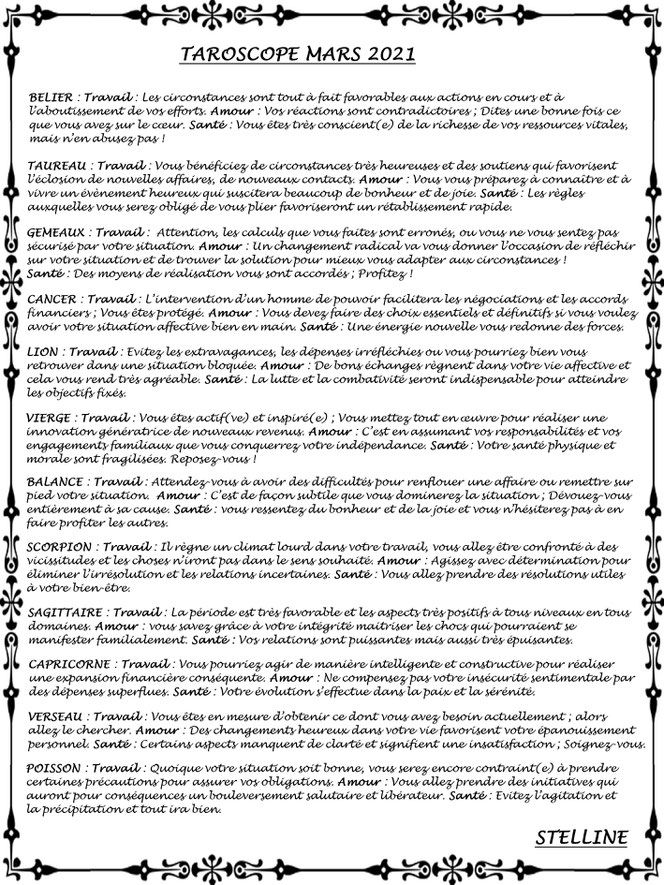 Taroscope de Mars 2021 par Stelline Voyance