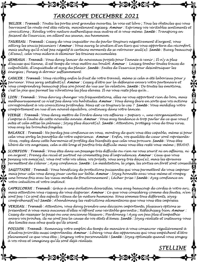 Taroscope de Décembre 2021 par Stelline Voyance