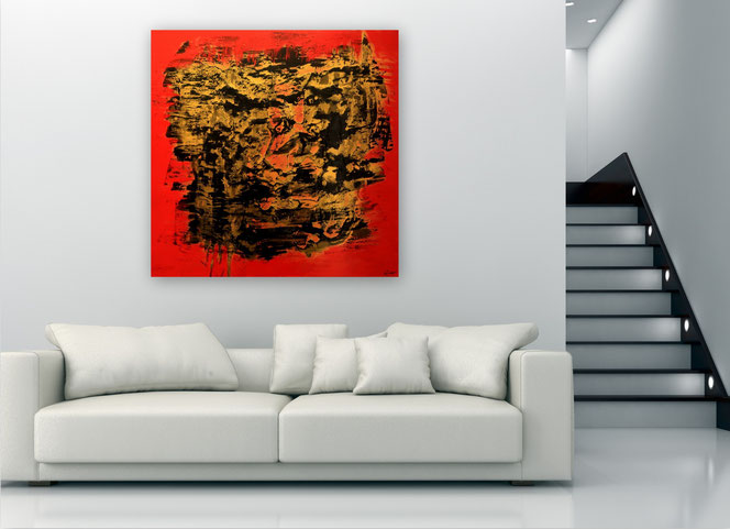 Moderne Malerei, Moderne Gemälde, Acryl, Gemälde: Gegenlicht. rot, stark, schwarz, organge, gold - hell 2