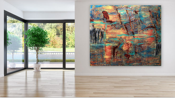 Inspirierende Farbwelten: Abstrakte Bilder für Ihre persönliche Galerie - Gemälde Traffic - ausdrucksstark, modern - mit Fenster, Wohnraum