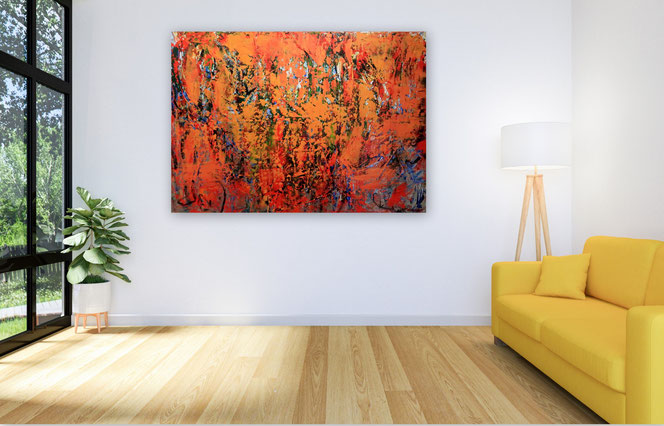 Originale Kunstwerke: Handgemalte abstrakte Bilder in Galerie-Qualität - Gemälde "Rain Forest" -  - helle Wand