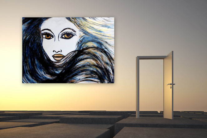 Lebendige Abstraktionen: Einzigartige acrylbilder abstrakt online entdecken Gemälde "Golden Girl" - 