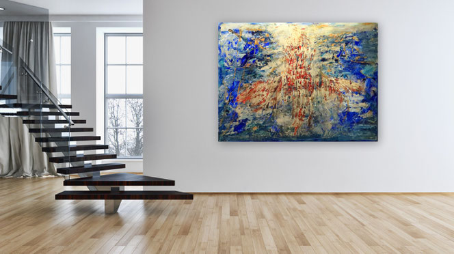 Moderne Kunst im Fokus: Grafische Gemälde für anspruchsvolle Ästheten - Gemälde "Up in the Air" - Ambiente - mit Treppe