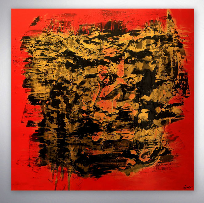 Moderne Malerei, Moderne Gemälde, Acryl, Gemälde: Gegenlicht. rot, stark, schwarz, organge, gold - groß