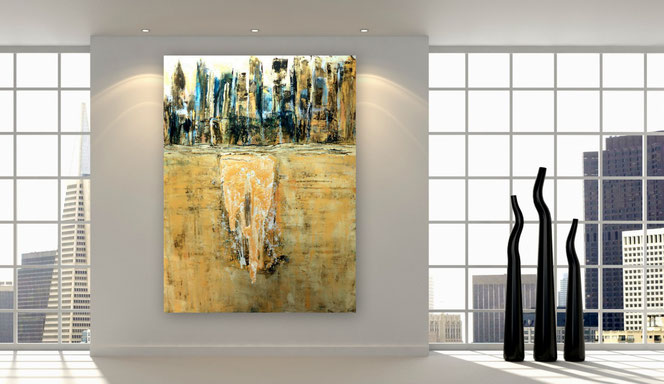 Abstrakte Malerei, Städtebilder, Skyline, Spachtelbilder, Moderne Malerei, Spachtel Gemälde, Kunst,  XXL, gespachtelt,  Moderne Gemälde, gespachtelt, zeitgenössische Malerei, Kunst, Kunstmalerei, Galerie, hochwertige Gemälde, Modern, Abstrakt, 