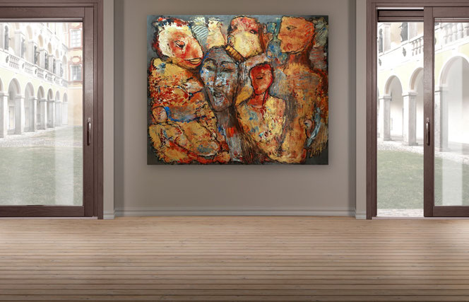 Große bunte Bilder, große Bilder Acryl, große bunte Wohnzimmerbilder, Bilder gespachtelt, Bilder großformatig, Kunst Bilder, zeitgenössische Malerei,