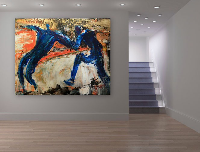große Formate, Figurative Bilder, Moderne Malerei, gespachtelte Bilder, hochwertige Kunst, Galerie, Strukturen, gespachtelte Bilder, Moderne Malerei, außergewöhnliche, Acrylbilder, Gemälde, Original, Unikat, Rot, Gold, 
