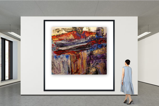 Außergewöhnliche Bilder Wohnzimmer, hochwertige, Acrylbilder, Malerei, Gold, grau, Bunt, blau,
