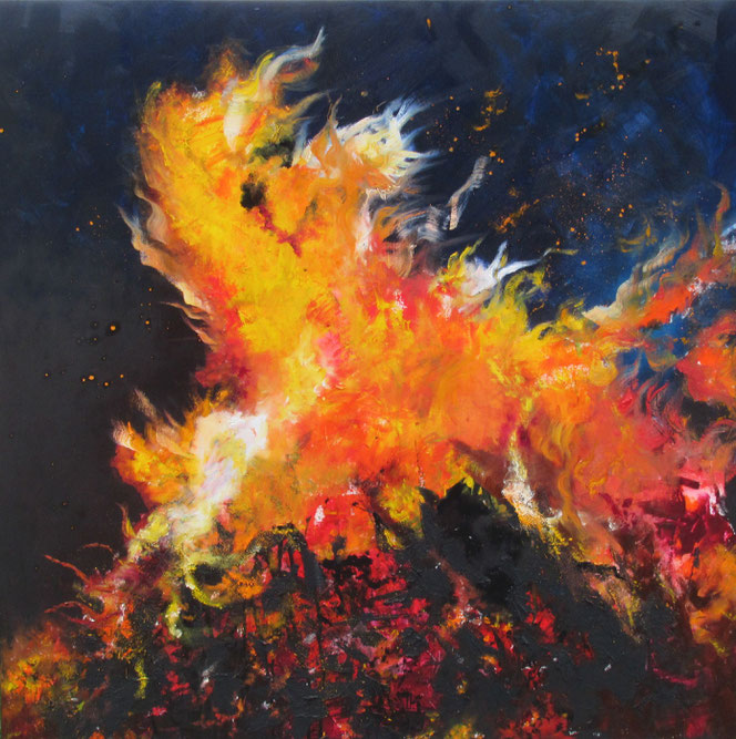 Feuerkraft. Ölgemälde von Gabriele Koenigs (2025). 100 x 100 cm. Als Original erhältlich