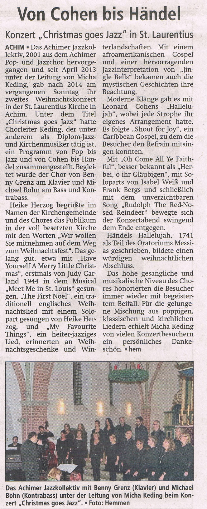 Weihnachtskonzert "Christmas goes Jazz" in der St. Laurentius Kirche in Achim