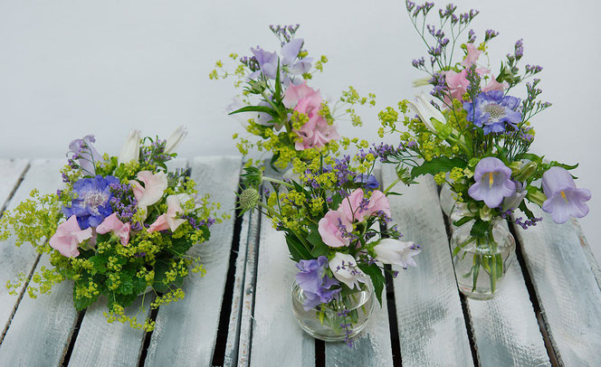 Flower arrangement and small vases vienna, Austria