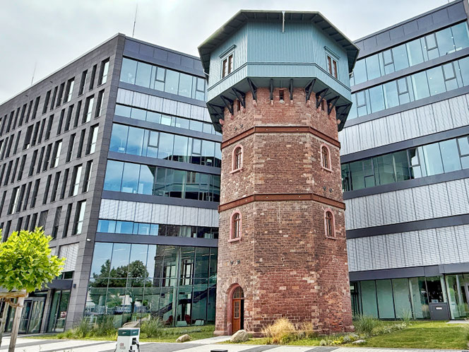 Kulturdenkmal Wasserturm Frankfurter Straße, 1885 erbaut, kürzlich saniert.