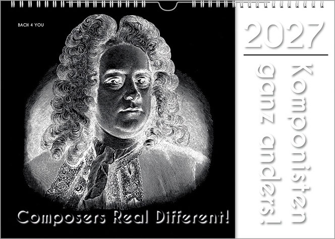 Die linken zwei Drittel sind ein schwarzweißes, aber inverses Bild von Händel, ein Holzstich. Rechts ist eine weiße Fläche mit der Jahreszahl und dem Titel, aufrecht. Unten ist eine Ergänzung zum Titel.