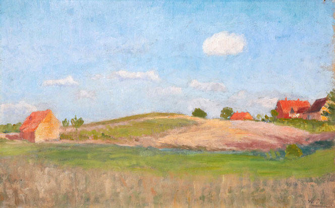 Hermine Overbeck-Rohte (1869-1937), Rote Häuser am Weyerberg, um 1900, Öl auf Pappe, 44,3x69,7 cm