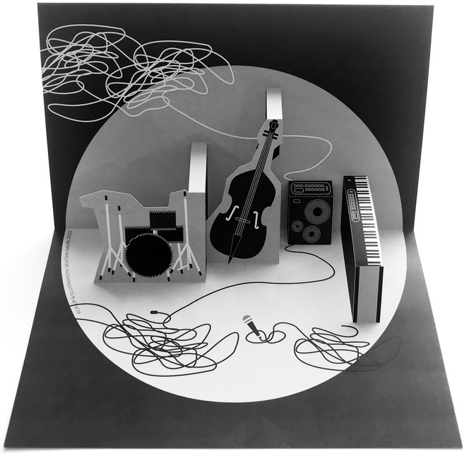 POP UP KARTE «JAZZ» |  © beatrix hauri grafik  jazzpiano jazzmusikerin trio illustration layout foto