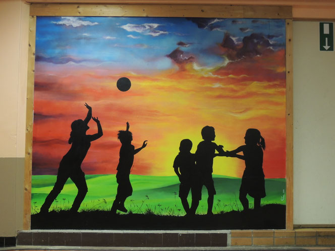 Fresque murale : Salle des jeunes à Liège  (250/205 cm - spray, acrylique)