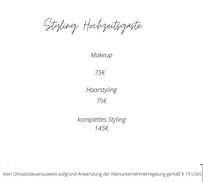 preisliste brautstyling
