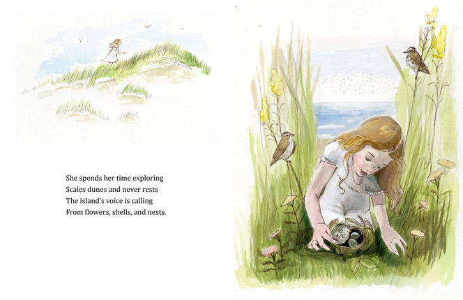 Zwei Seiten aus dem Buch She dreams of Sable Island von Brianna Corr Scott.