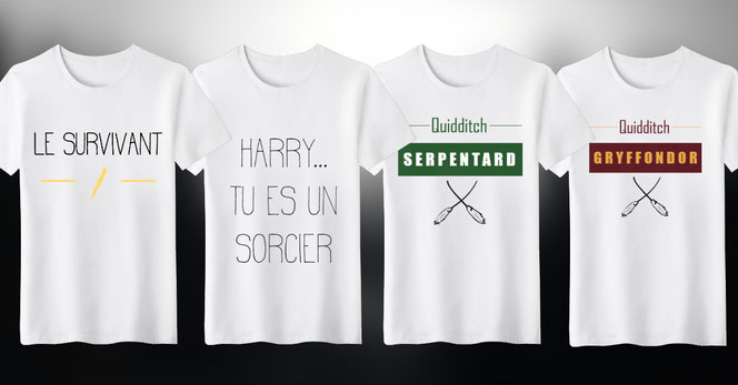 Les quatres T-shirts de la collection "Harry Potter" de notre partenaire Terranoïde