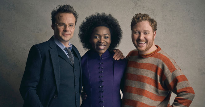 Jamie Glover (Harry Potter), Rakie Ayola (Hermione Granger) et Thomas Aldridge (Ron Weasley)