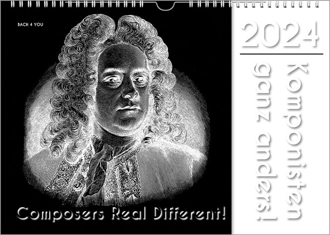 The left two thirds are a black and white, but inverted image of Handel, a wood engraving. On the right is a white area with the year and the title, upright. At the bottom is an addition to the title.