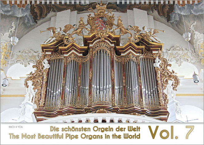 It is the title page of a pipe organ calendar from recent years. In the upper four fifths is the photo of the pipe organ. The title and the volume number are written in white at the bottom.