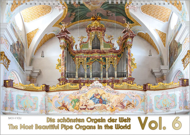 A pipe organ calendar from the Vol. series: an organ is depicted at the top in about 80 % of the image area, with a narrow, white horizontal strip at the bottom. The title of the calendar can be read on it, with a large volume number on the right.