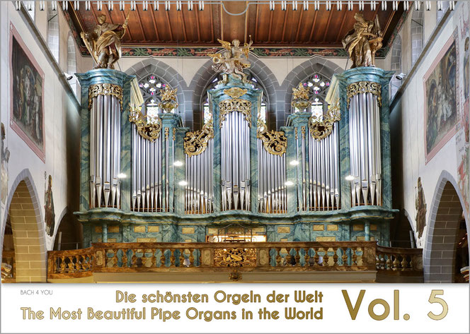 A pipe organ calendar from past years, now in the Vol series. An organ can be seen across almost the entire top of the picture, with the title: The most beautiful organs in the world in a white strip at the bottom. On the right in this white field is the 