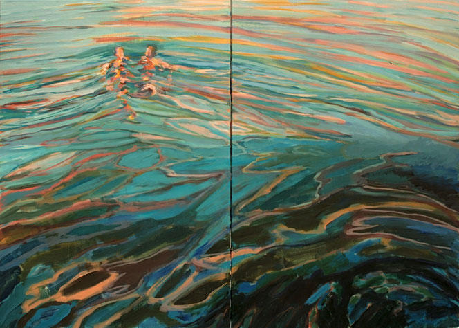 Badende V,  2016 Acryl auf Leinwand Diptychon 116x162 