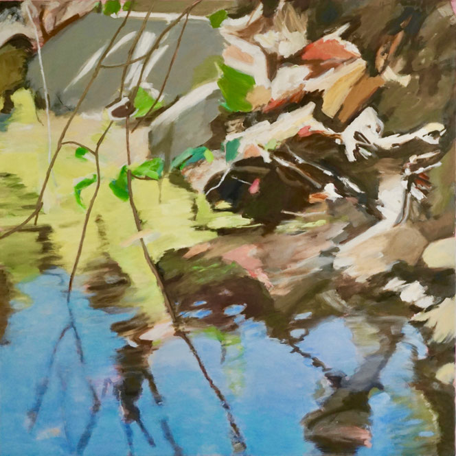 kleines Ufer -fließend 2020 120 x 120 cm  Öl / Leinwand - Herta Müller