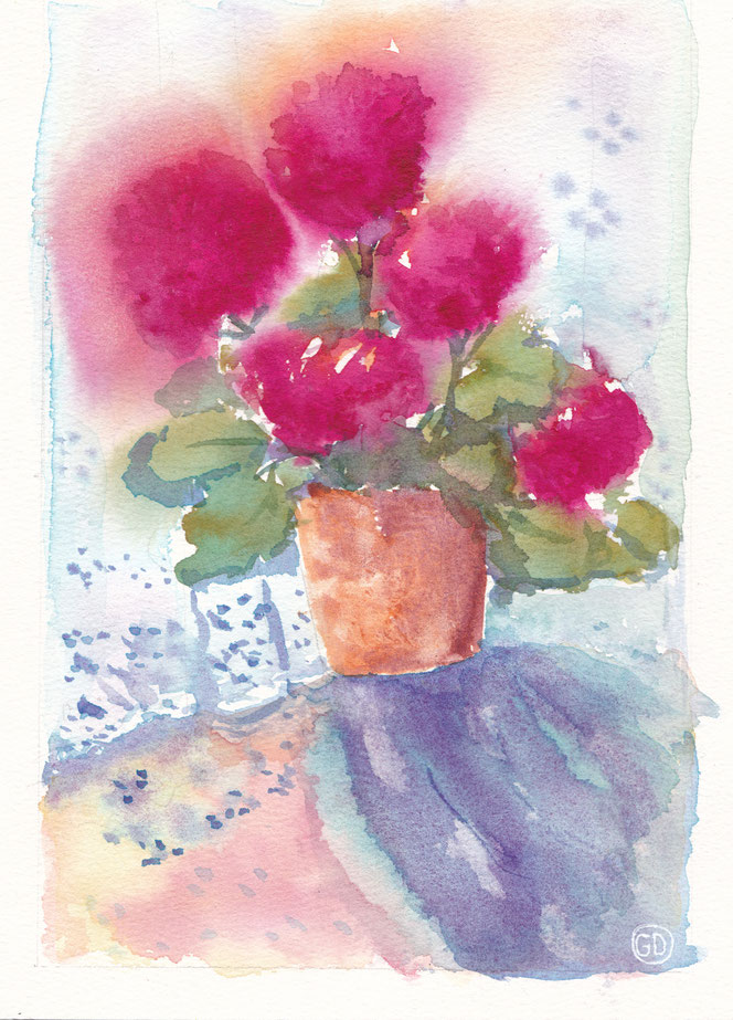 Geranien im Licht, 18x26cm, 150€