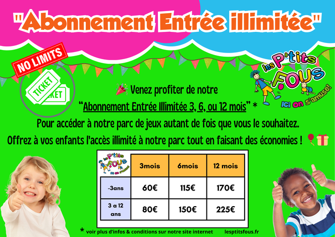 Les P'tits Fous vous propose sa "Carte Accès illimité" 
