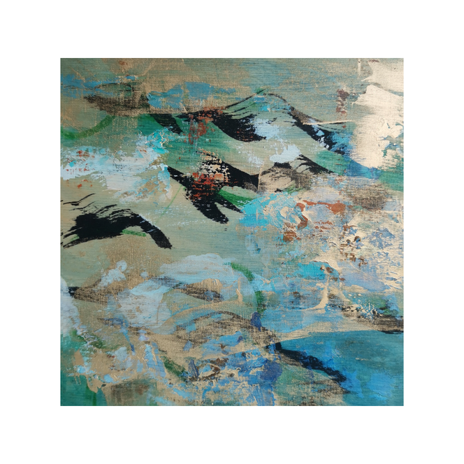Returning, 25 x 25, mixed media on plywood / private collection 